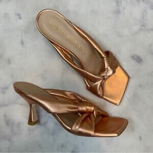 Stuart Weitzman Playa Copper Metallic Knot Slide Heeled Sandals Glam Sz 7